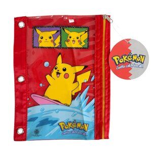 Vintage Pokemon Pikachu Pencil Pouch Holder Bag 3 Ring Binder Case 9" 1998 NEW